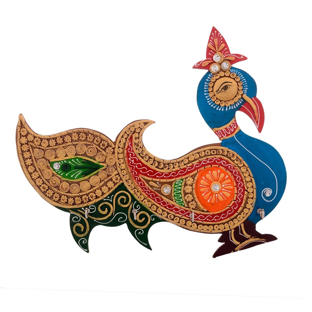 Papier-Mache Beautiful Embossed Bird Design 4 Hooks Key holder Kafalo