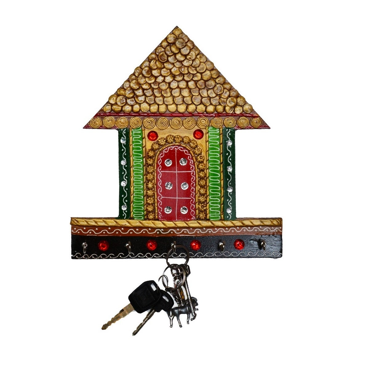 Papier-Mache Traditional Village Hut Design 5 Hooks Key Holder Kafalo
