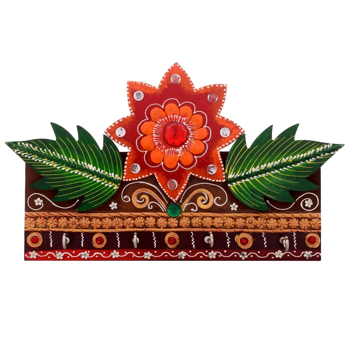 Papier-Mache Rose Leave 4 Hooks Key holder Kafalo
