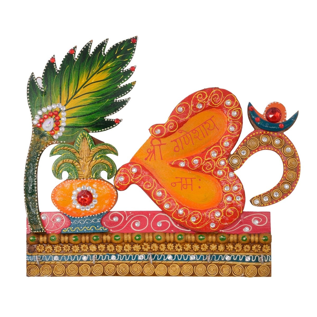 Papier-Mache Om and Krishna Design Key Holder Kafalo