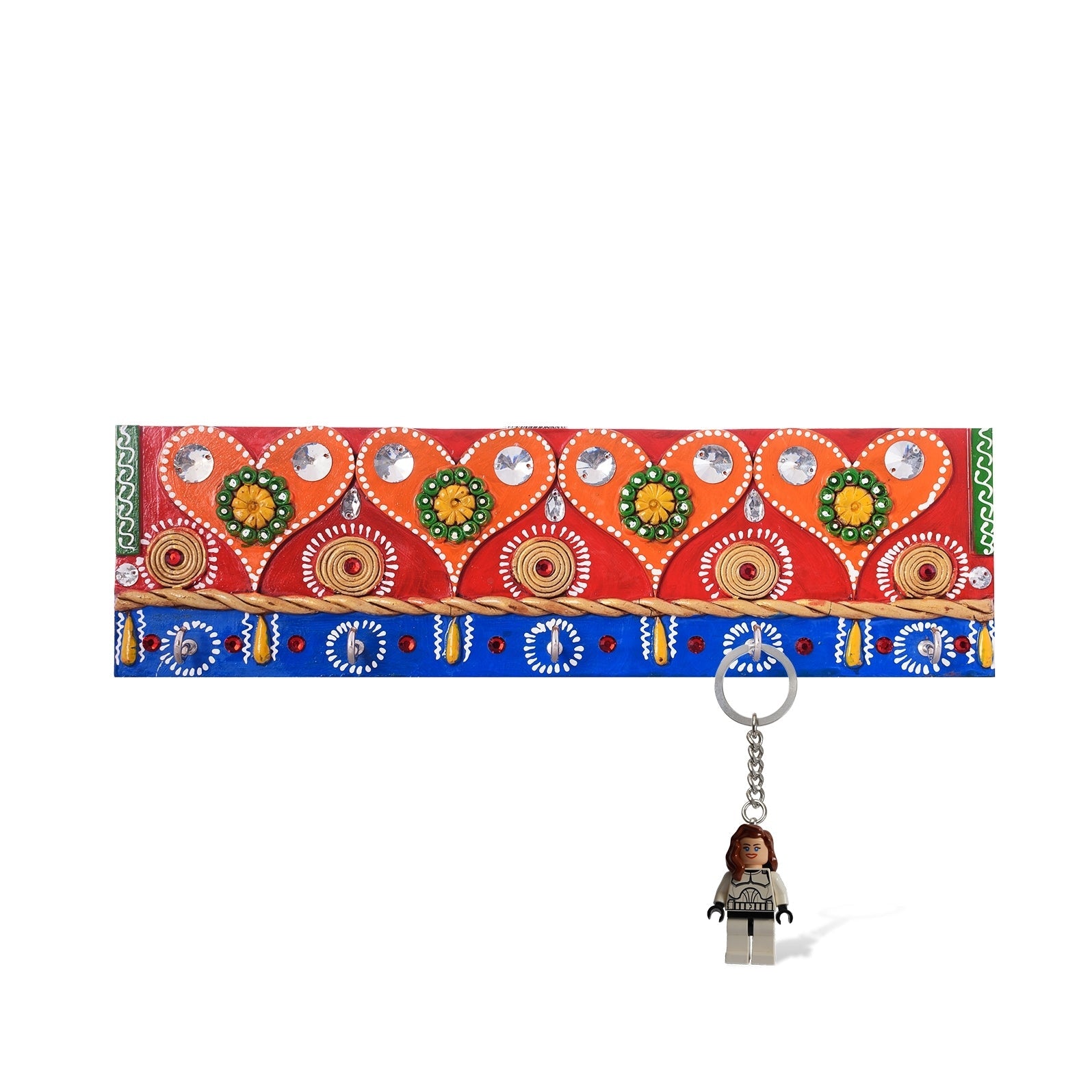 Heart Shape Crystal Studded Papier-Mache Wooden Keyholder Kafalo