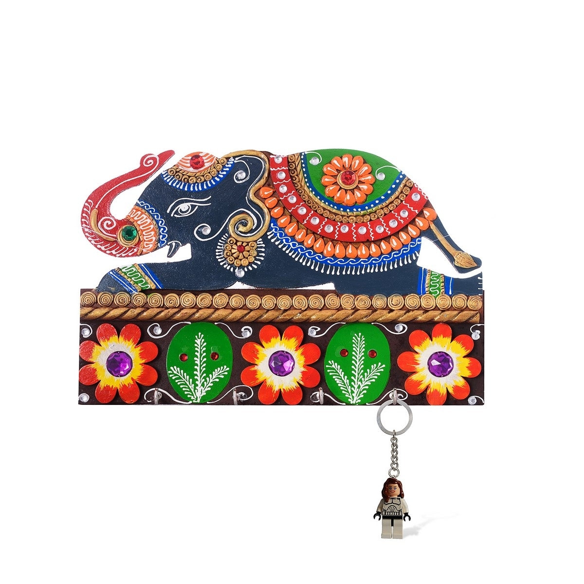 Decorative Elephant Papier-Mache Wooden Keyholder Kafalo