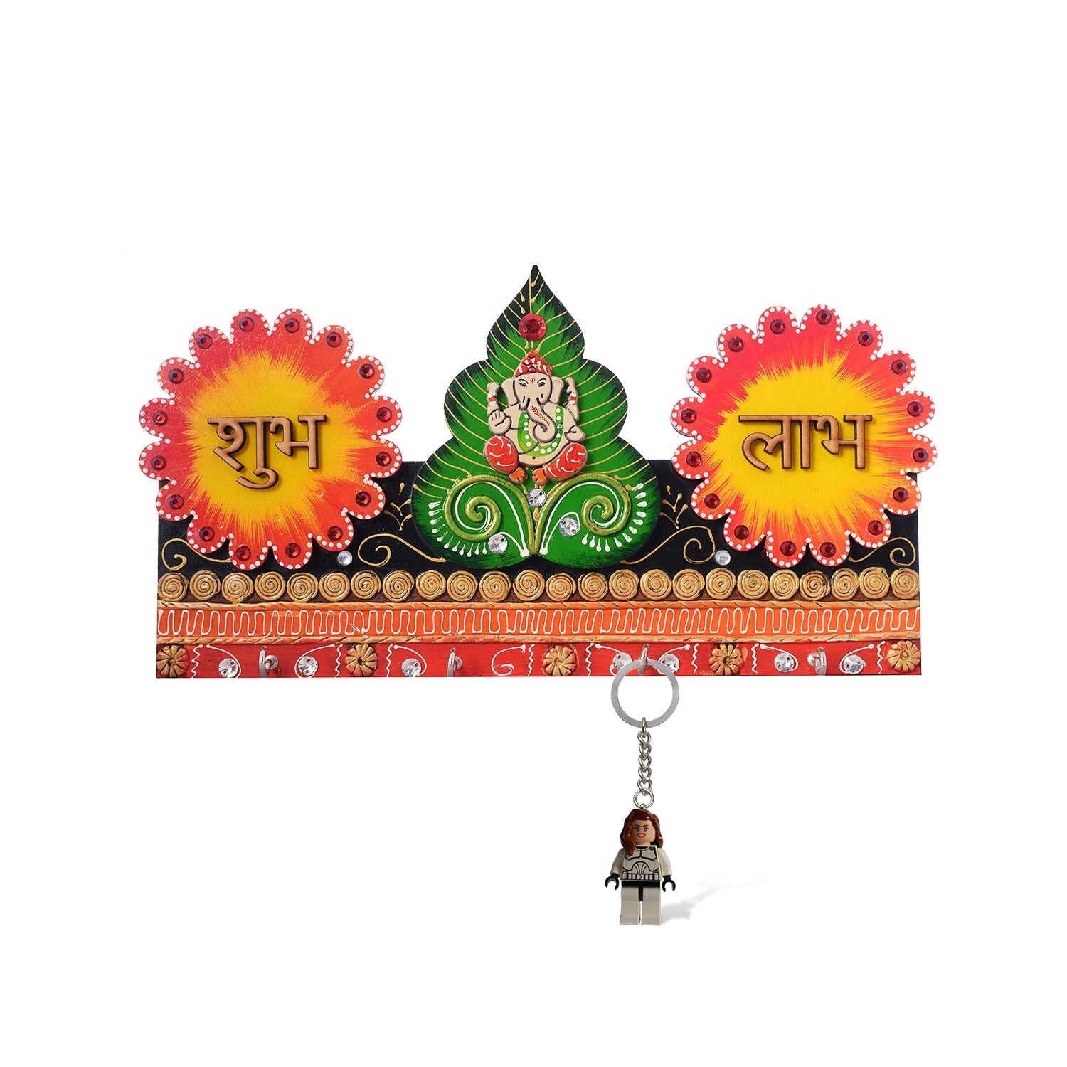Lord Ganesha & Shubh Labh Papier-Mache Wooden Keyholder Kafalo