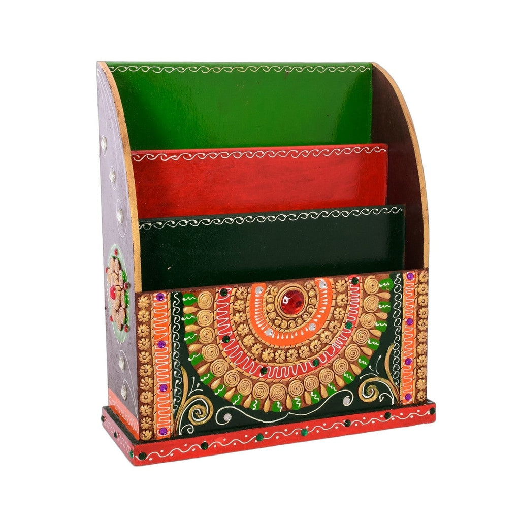 Papier-Mache Embossed 3 Racks Floor Standing Magzine Holder Kafalo