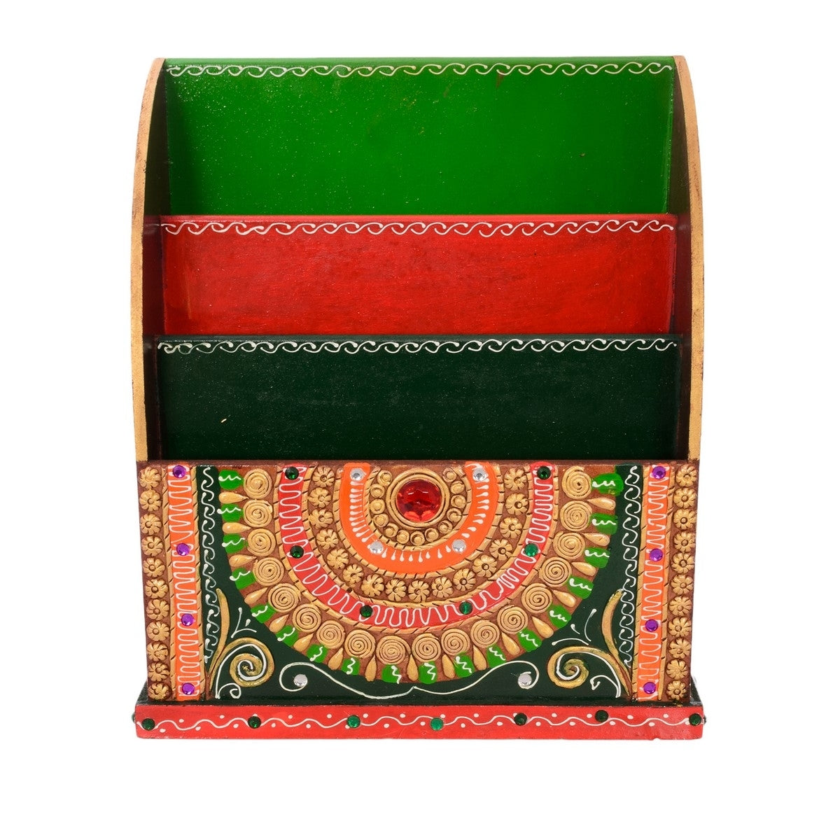 Papier-Mache Embossed 3 Racks Floor Standing Magzine Holder Kafalo