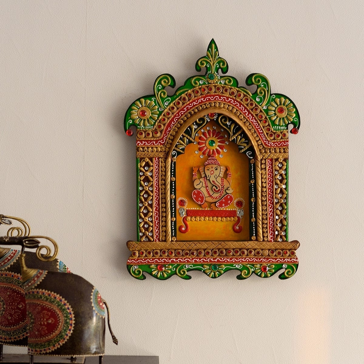 Lord Ganesha Papier-Mache Wooden Wall Hanging Kafalo