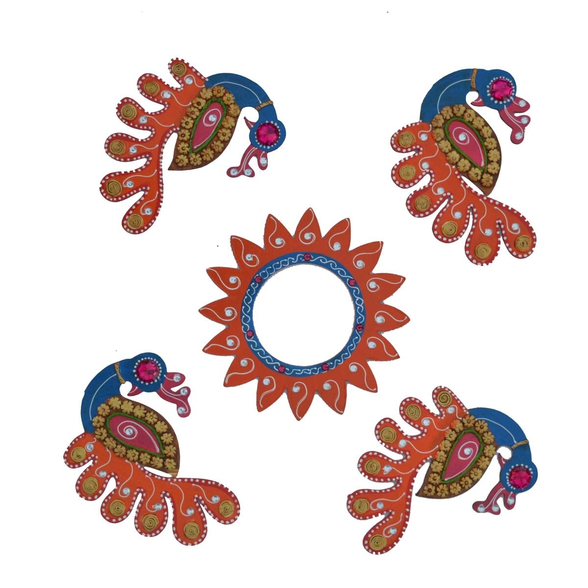 Paper Mache Floor Decorative Dancing Peacocks Rangoli Kafalo