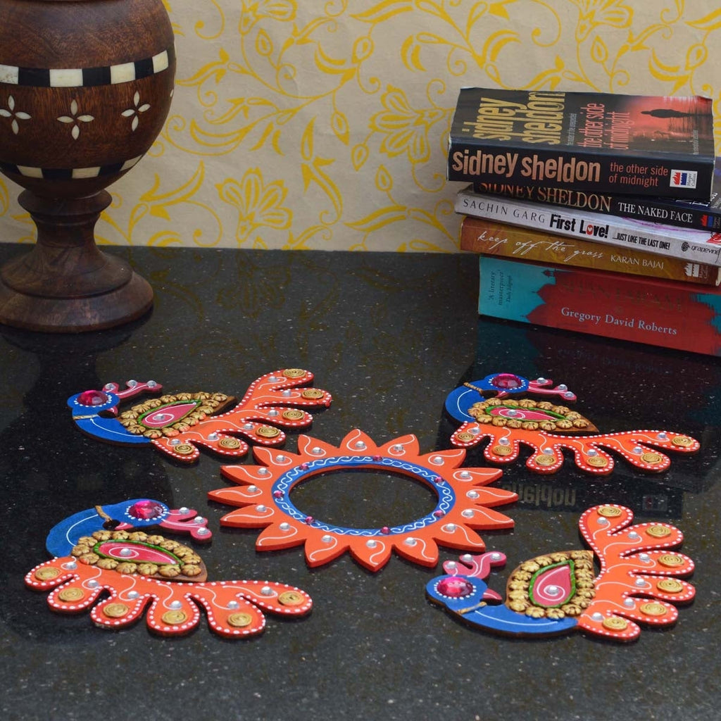 Paper Mache Floor Decorative Dancing Peacocks Rangoli Kafalo