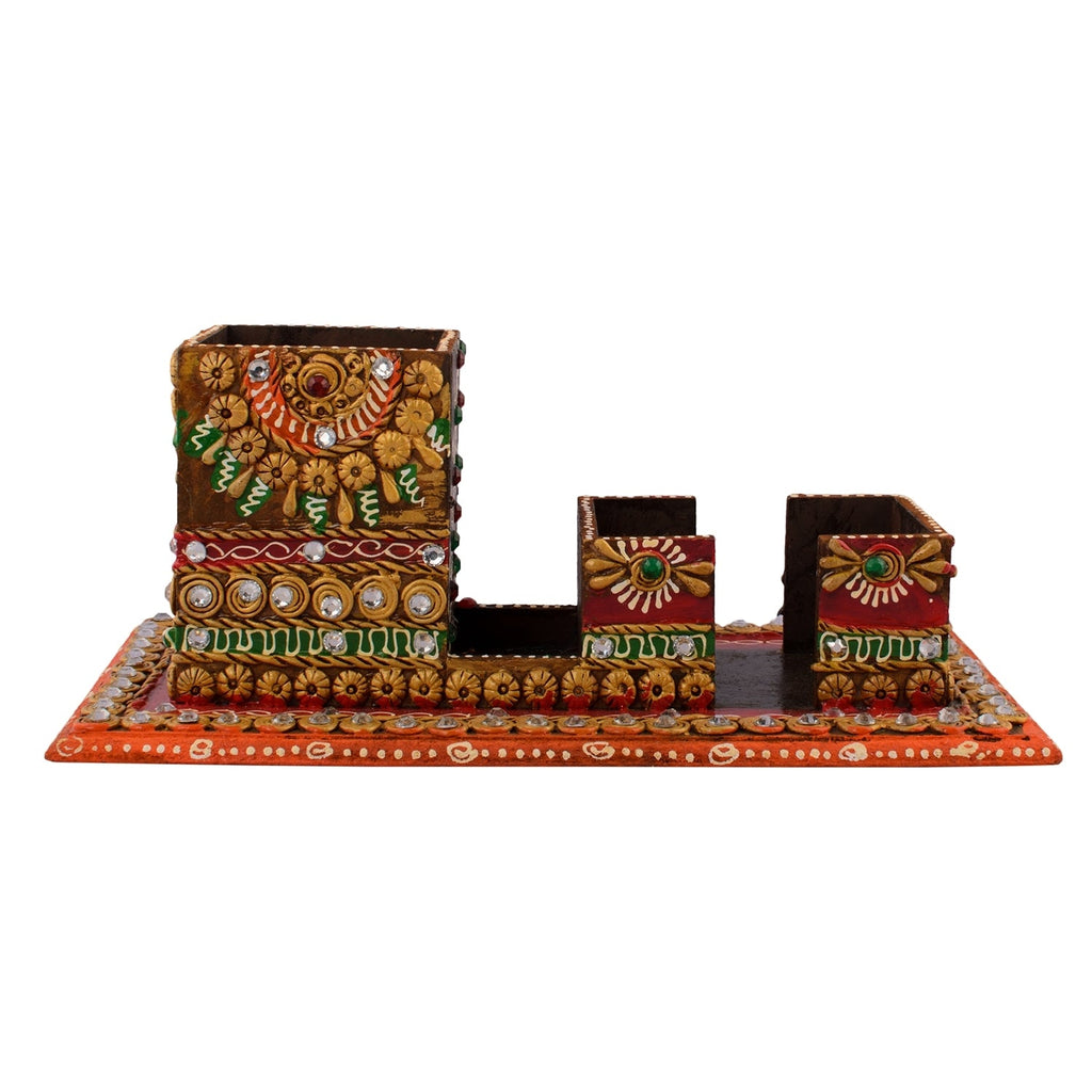 Multiutility Papier-Mache Wooden Penstand and Visiting Card Holder Kafalo