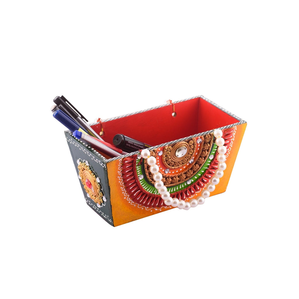 Papier-Mache Wooden Decorative Premium Pen Stand Utility Box Kafalo