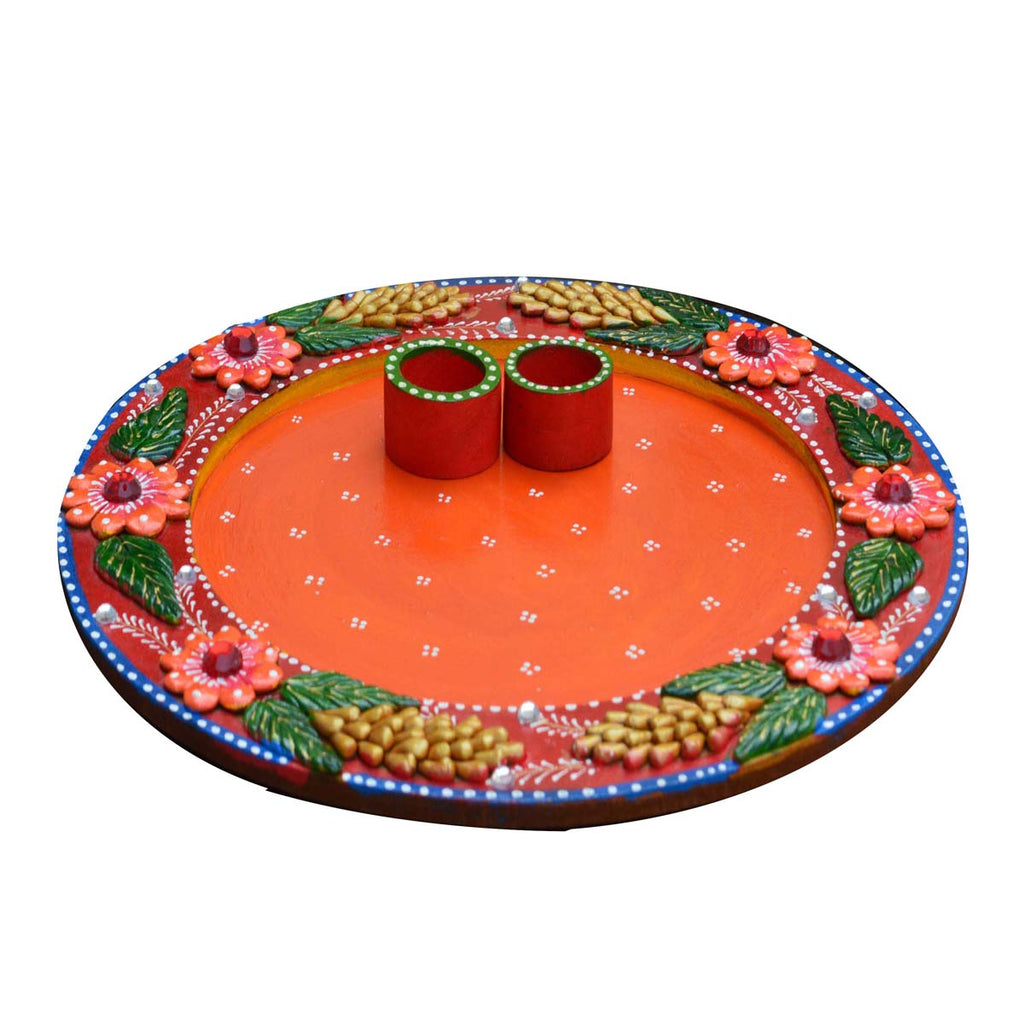 Papier-Mache Pleasing Pink Floral Pooja Thali Kafalo
