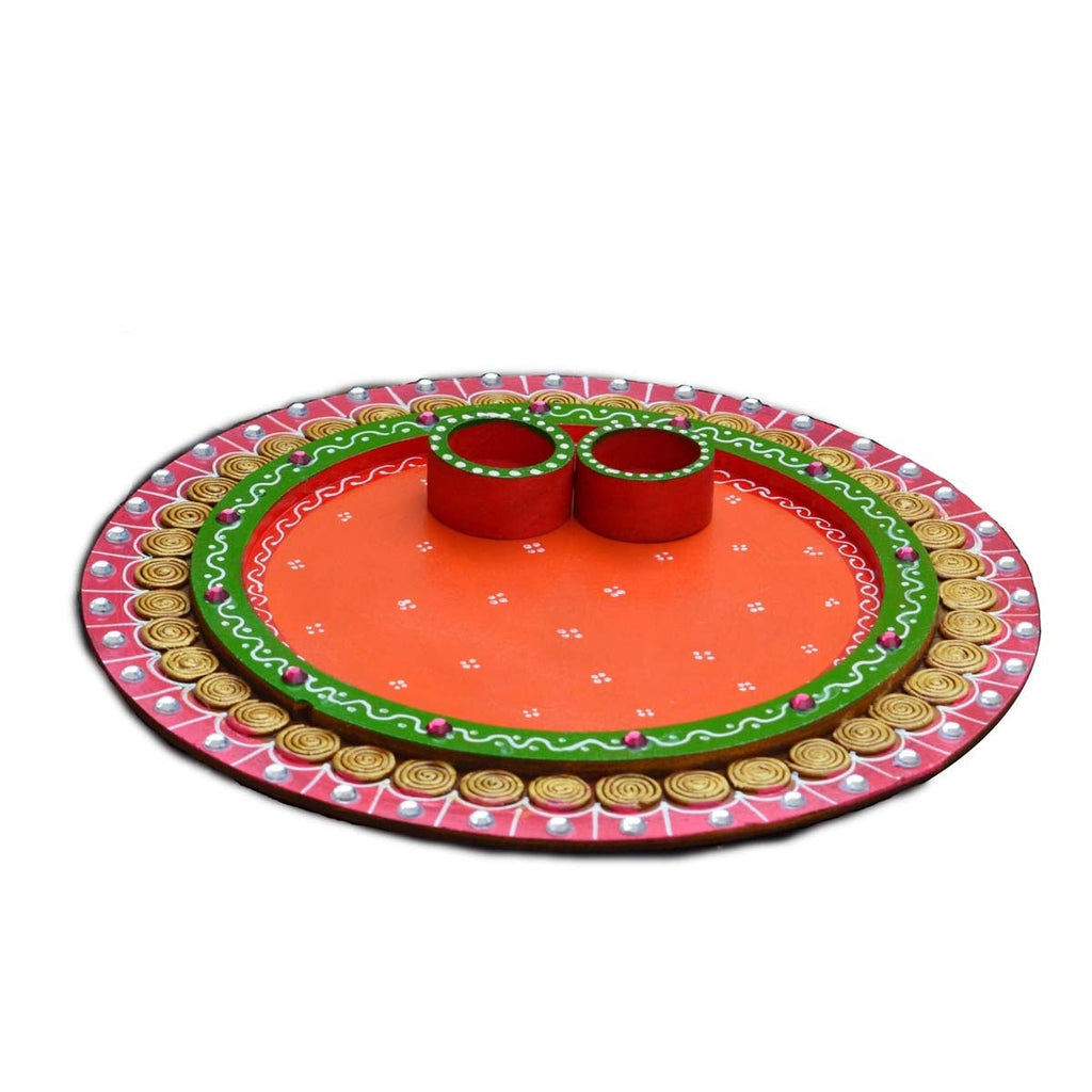 Papier-Mache Radiant Pink and Orange Pooja Thali Kafalo