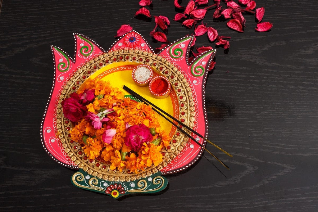 Papier-Mache Lotus Design Multiutility Pooja Thali Kafalo