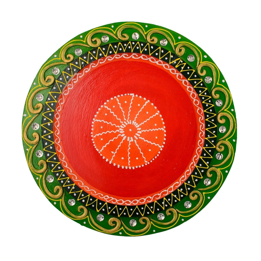 Wooden Papier Mache Embossed Round Shape Pooja Thali Kafalo