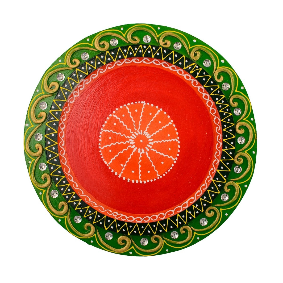 Wooden Papier Mache Embossed Round Shape Pooja Thali Kafalo