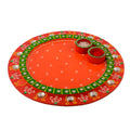 Wooden Papier Mache Crystal Studded Round Shape Pooja Thali Kafalo