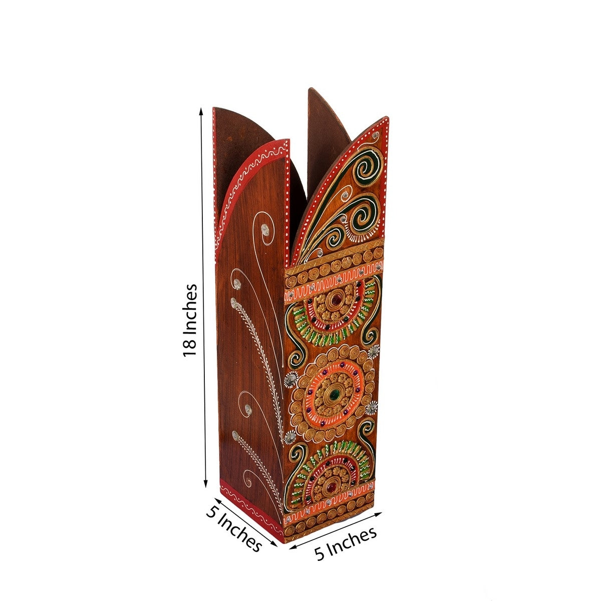 Embossed Papier-Mache Wooden Floral Vase Kafalo
