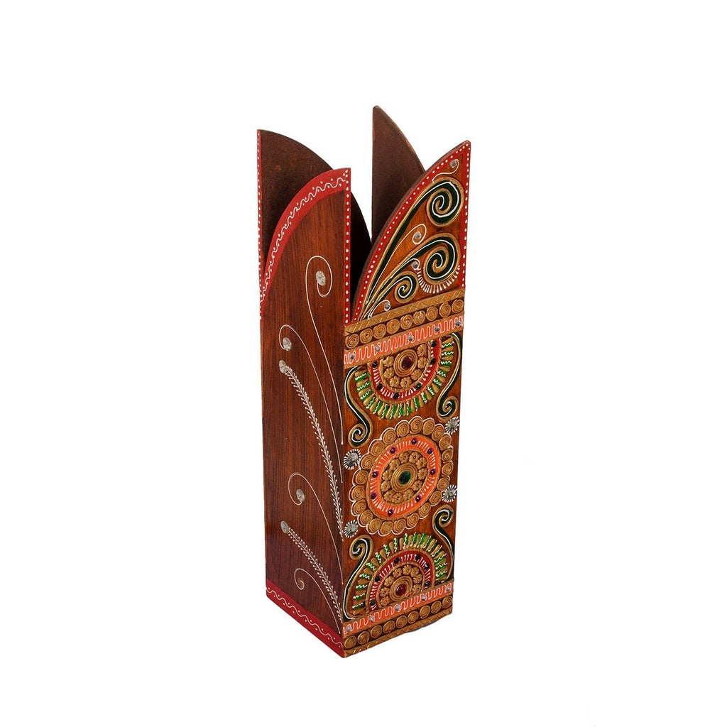 Embossed Papier-Mache Wooden Floral Vase Kafalo