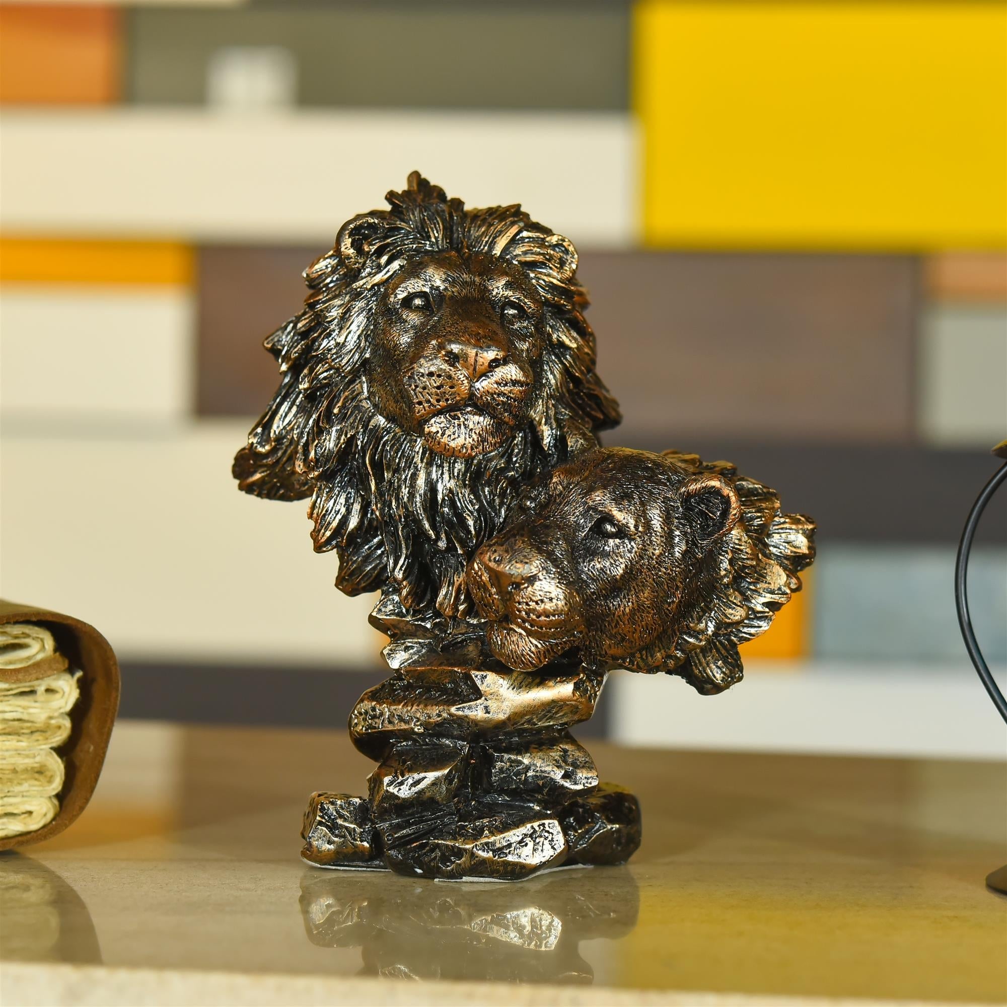 Polyresin Lion With Lioness  Head Statue Abstract Modern Decor (6.3 Inch) Vedansh Craft