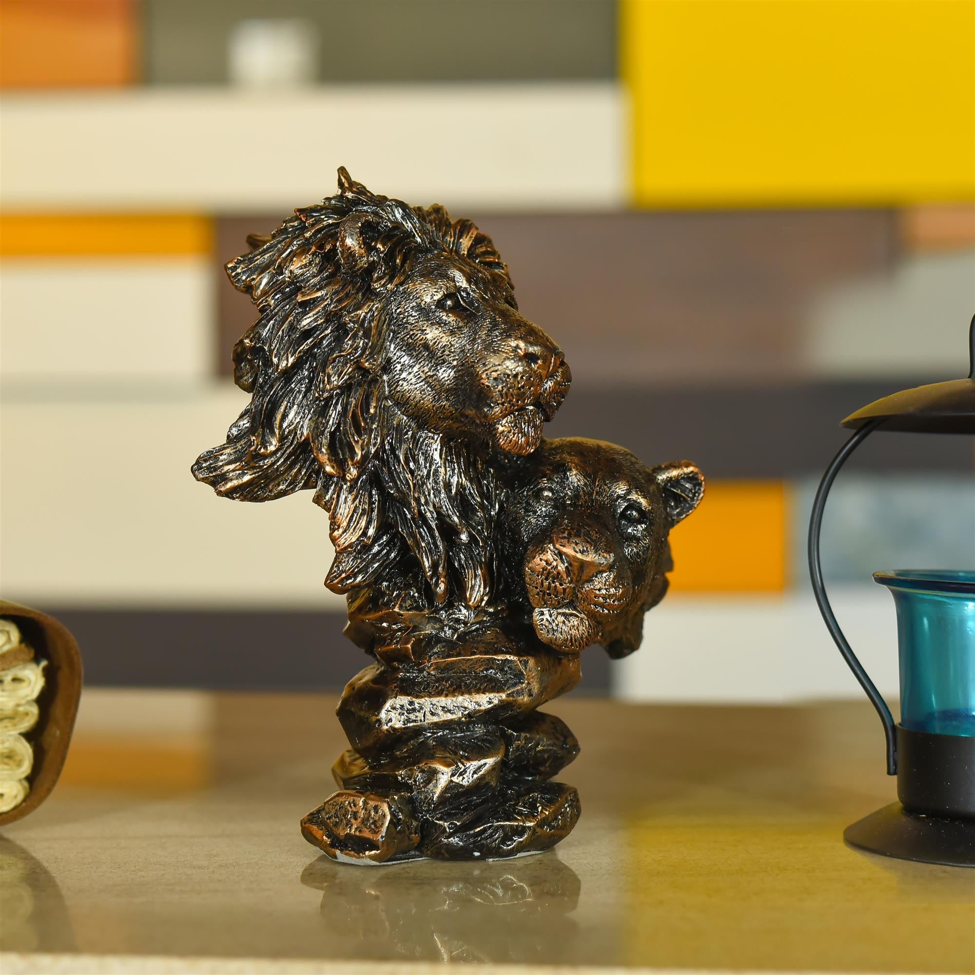 Polyresin Lion With Lioness  Head Statue Abstract Modern Decor (6.3 Inch) Vedansh Craft