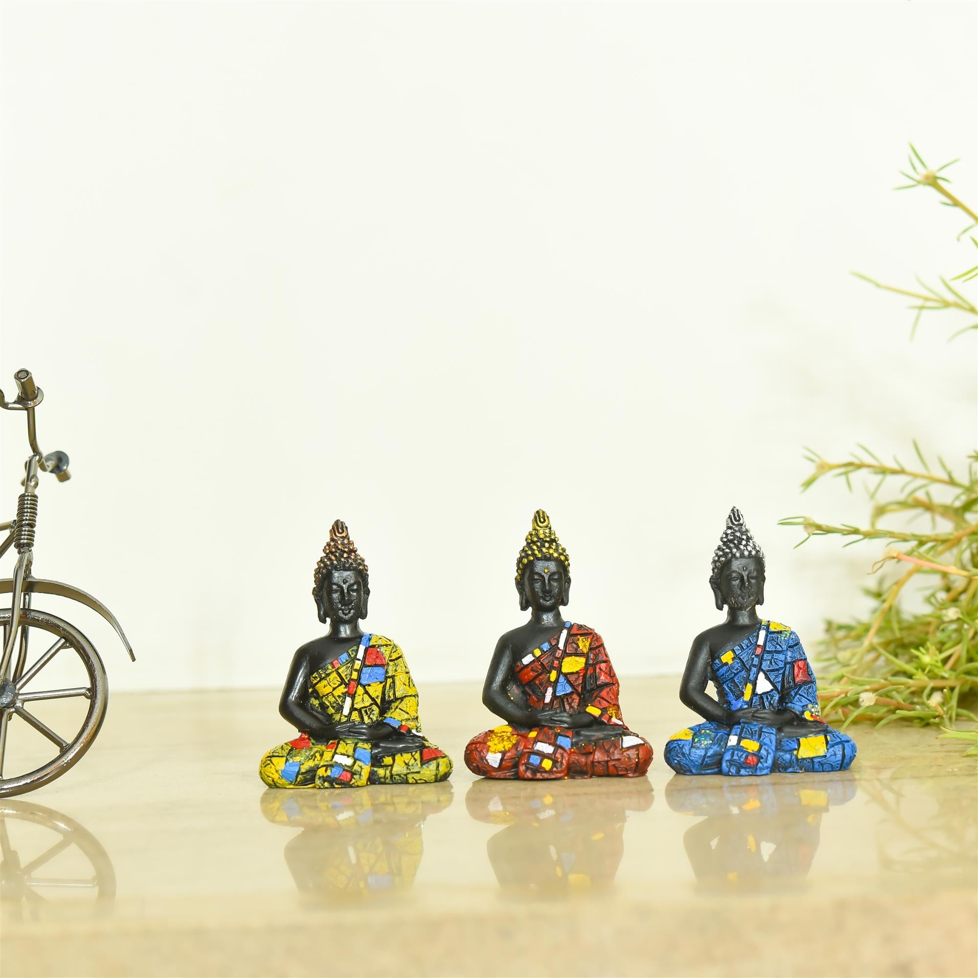 Polyresin Buddha Meditation Statue Set Of Three (3 Inch) Vedansh Craft