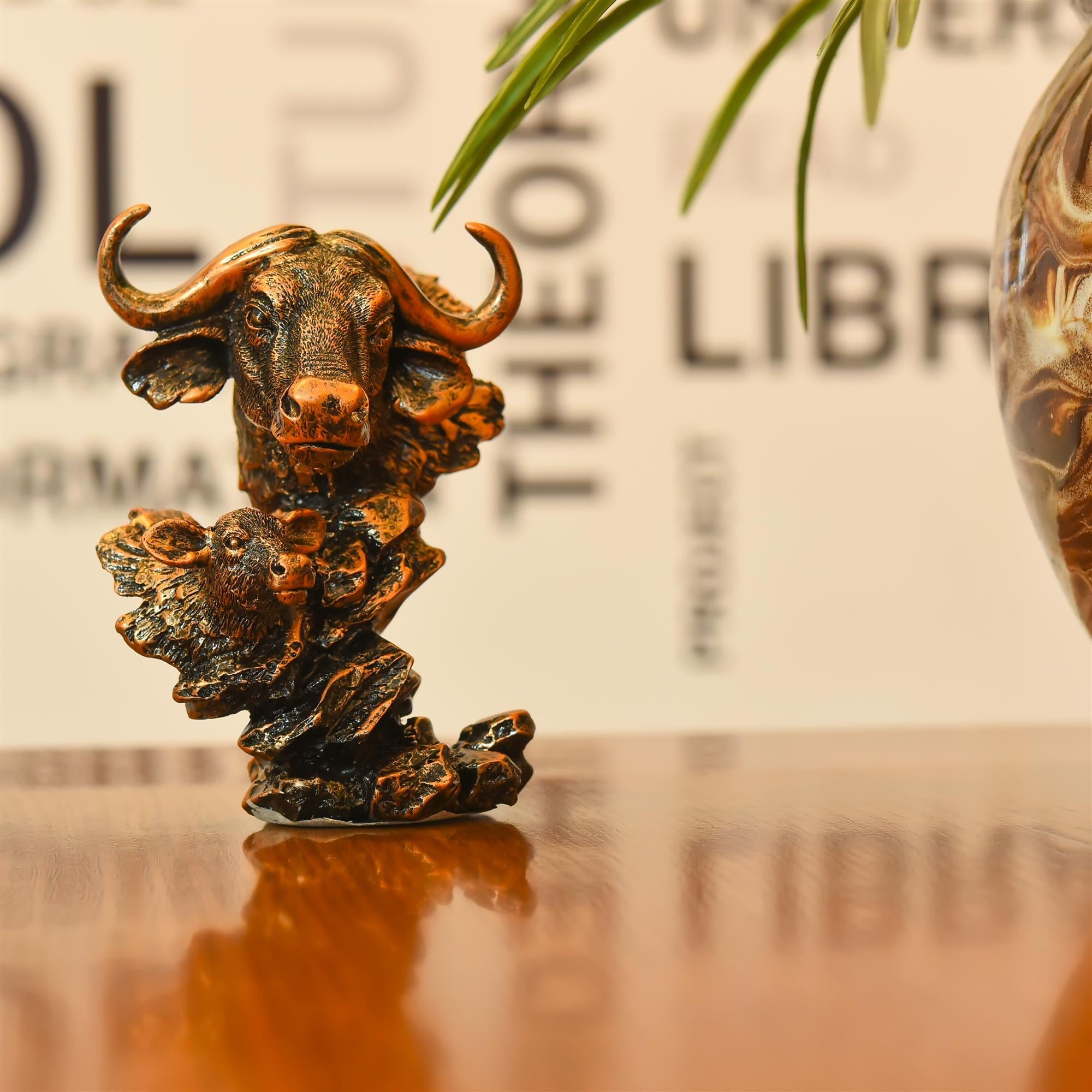 Polyresin Bull With Baby Head Statue Abstract Modern Decor (5.5 Inch) Vedansh Craft