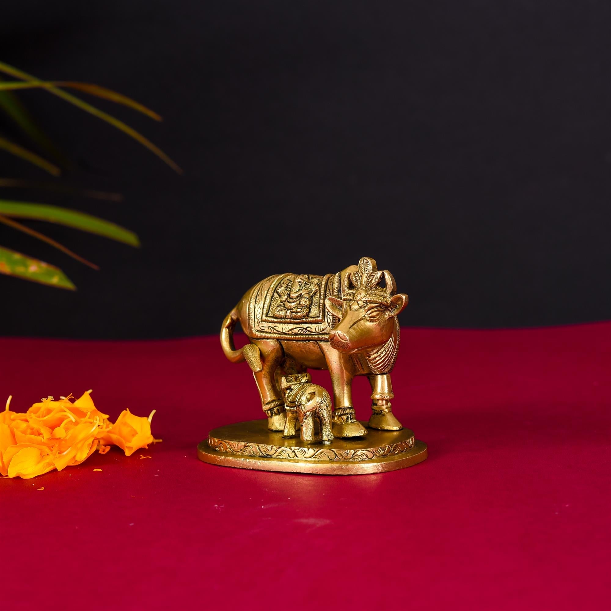 Brass Kamdhenu Cow With Calf Idol (2.5 Inch) Vedansh Craft