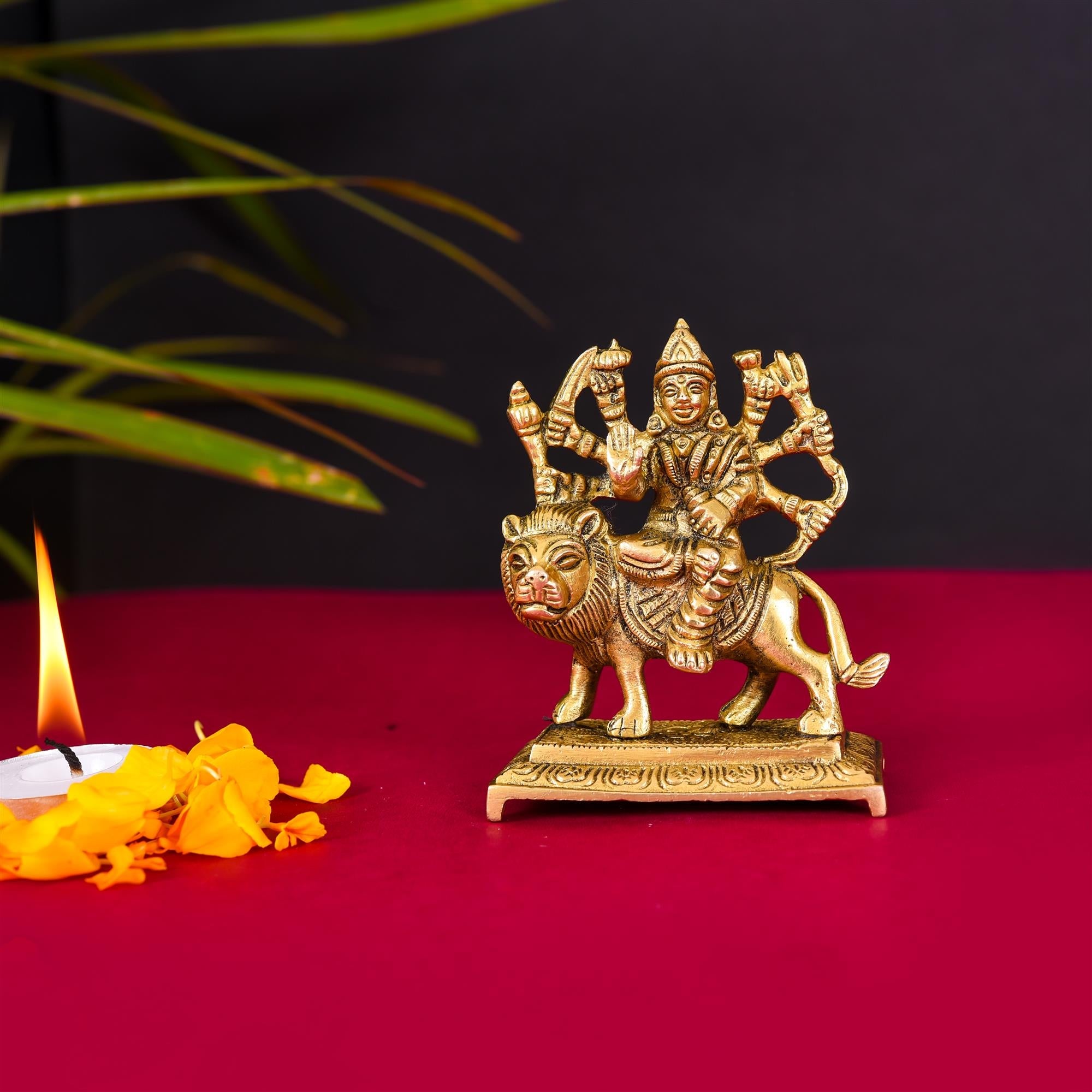 Brass Durga Devi Sitting On Lion Idol (3.5 Inch) Vedansh Craft