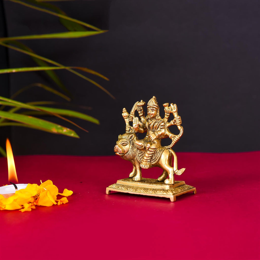 Brass Durga Devi Sitting On Lion Idol (3.5 Inch) Vedansh Craft