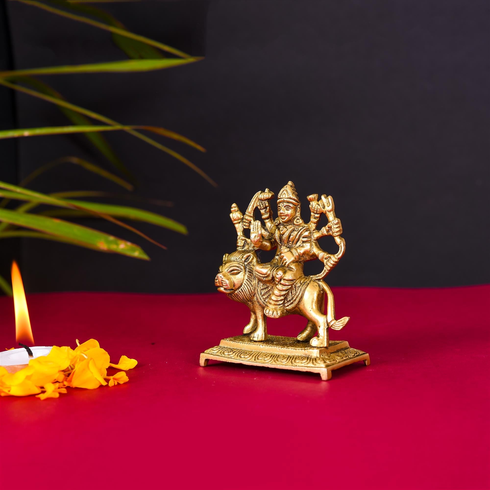 Brass Durga Devi Sitting On Lion Idol (3.5 Inch) Vedansh Craft