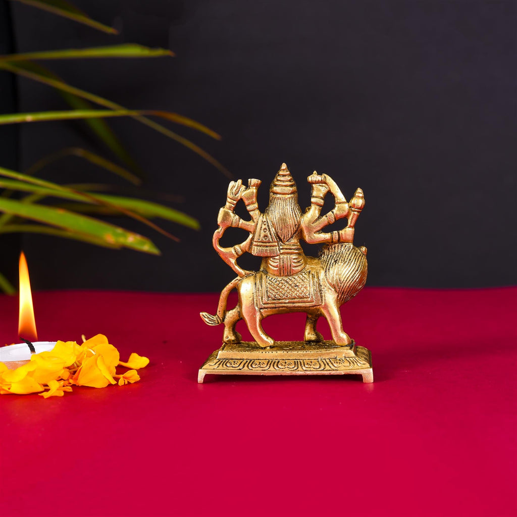 Brass Durga Devi Sitting On Lion Idol (3.5 Inch) Vedansh Craft