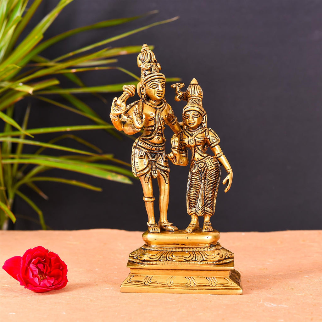 Brass Shiva Parvati Standing Superfine Statue (8.8 Inch) Vedansh Craft