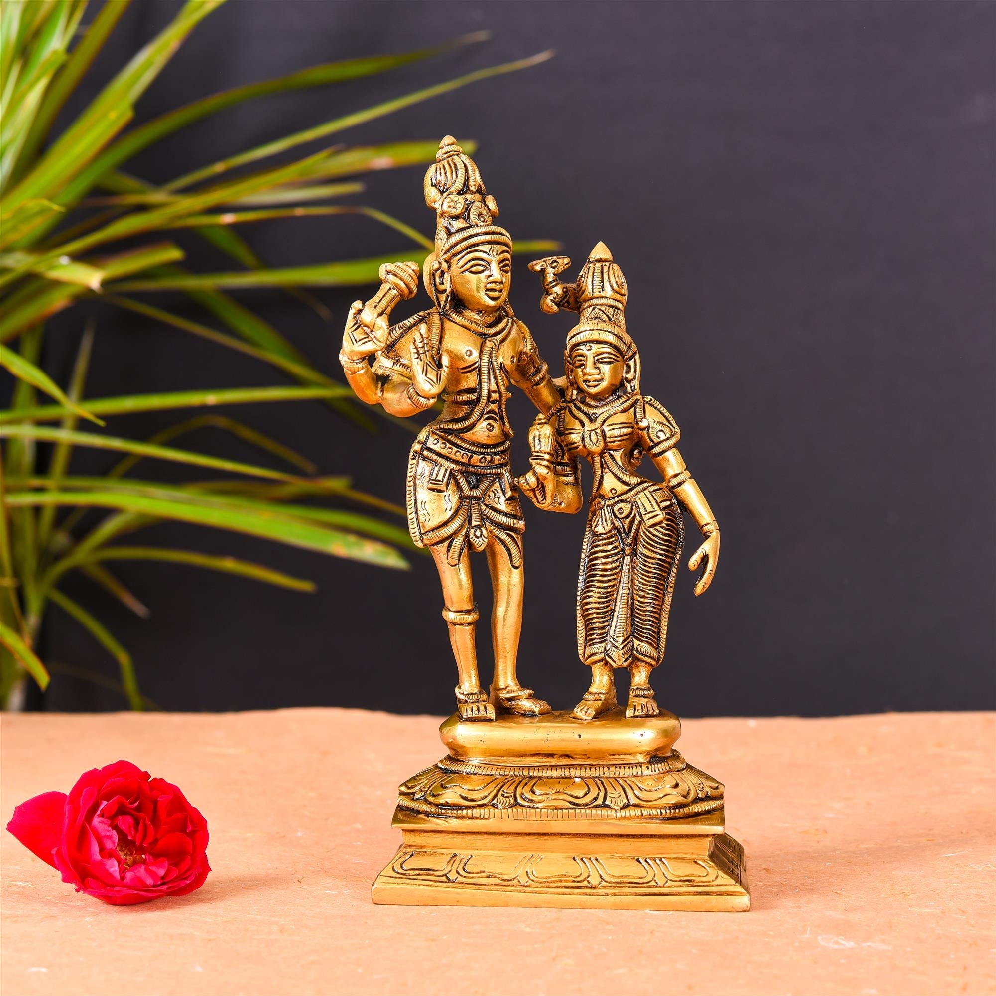 Brass Shiva Parvati Standing Superfine Statue (8.8 Inch) Vedansh Craft