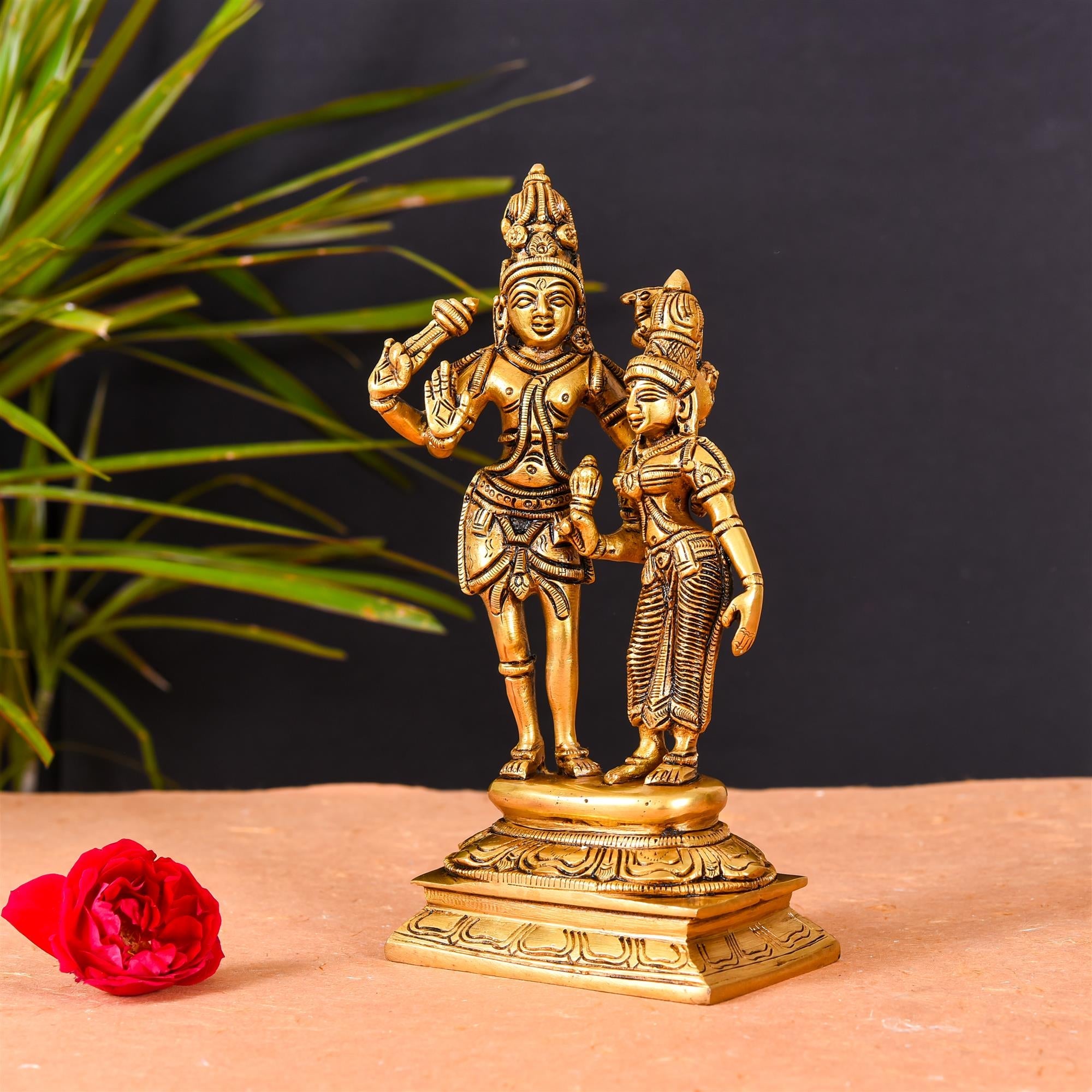 Brass Shiva Parvati Standing Superfine Statue (8.8 Inch) Vedansh Craft