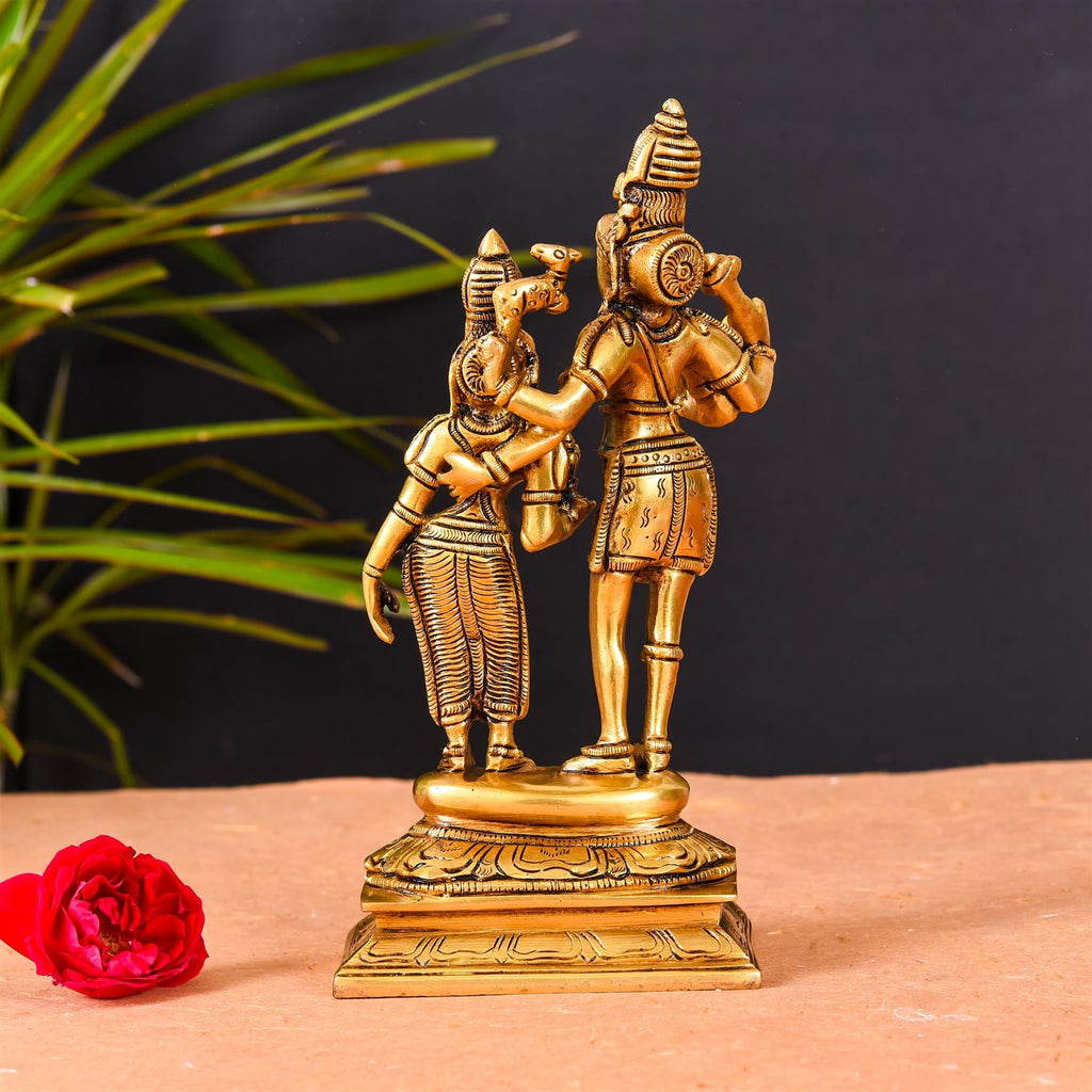 Brass Shiva Parvati Standing Superfine Statue (8.8 Inch) Vedansh Craft