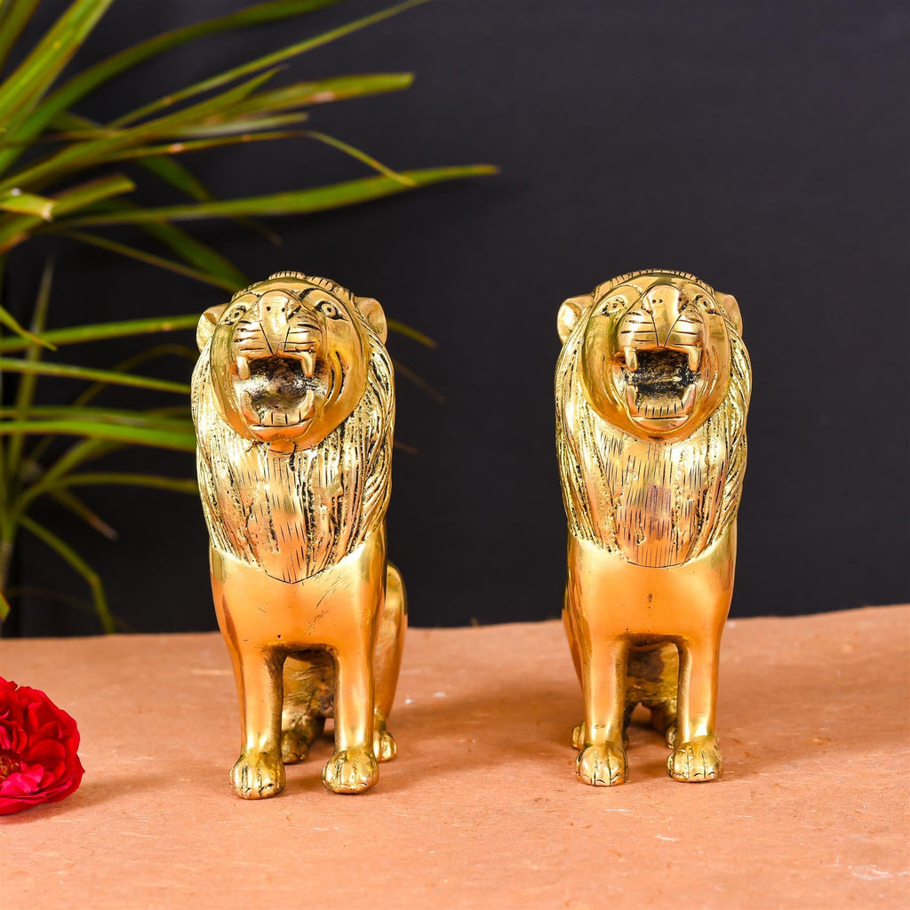 Brass Lion Statue Pair Home Decor Vedansh Craft