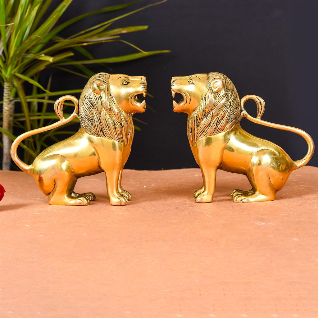 Brass Lion Statue Pair Home Decor Vedansh Craft