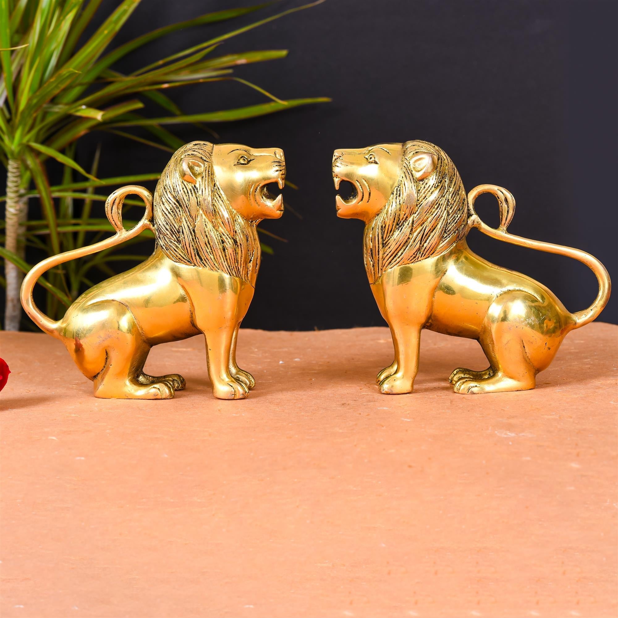 Brass Lion Statue Pair Home Decor Vedansh Craft