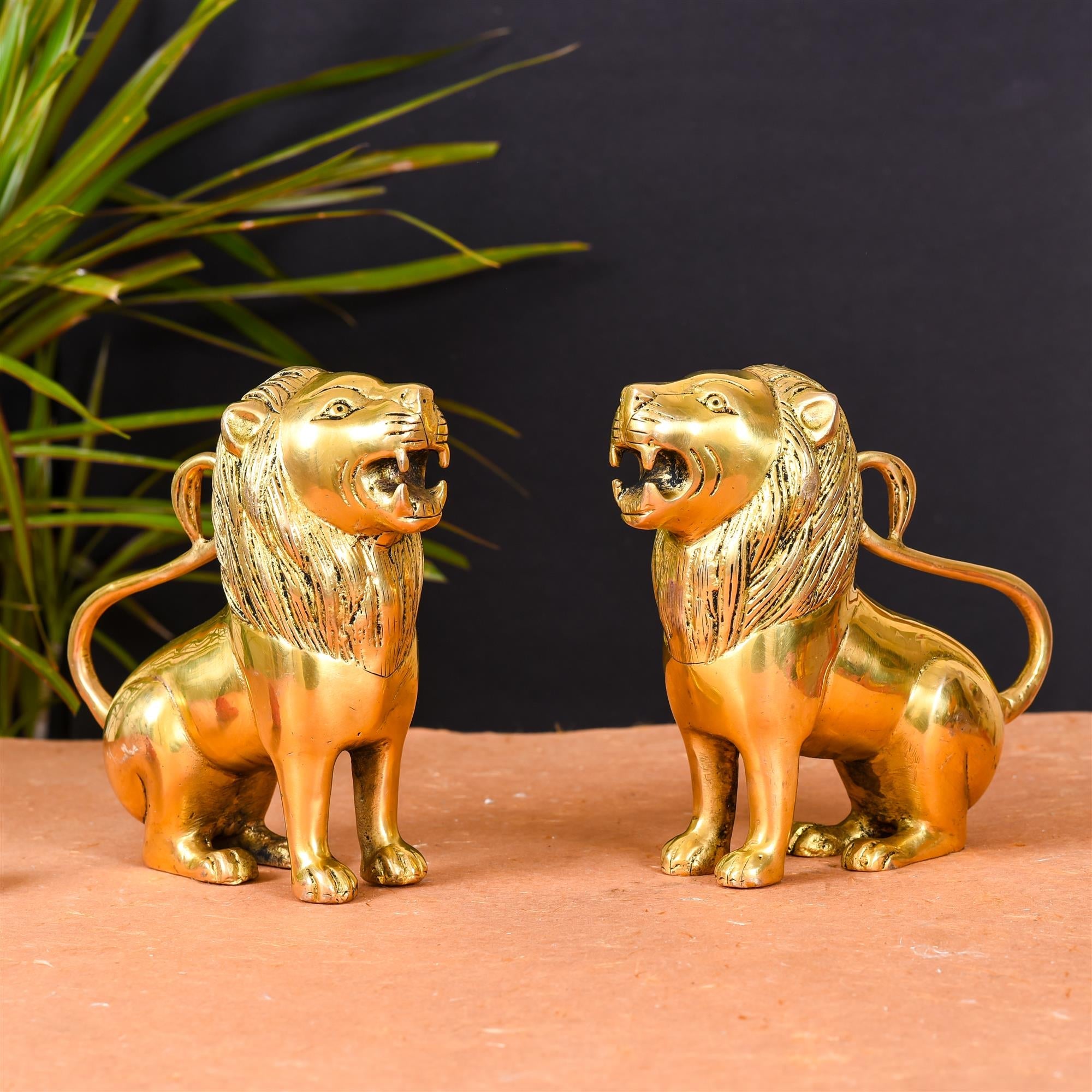 Brass Lion Statue Pair Home Decor Vedansh Craft