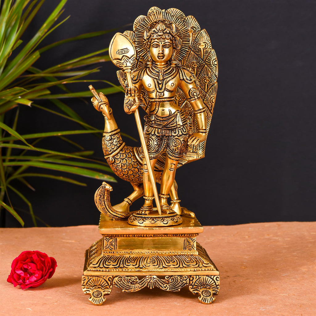 Brass Superfine Standing Lord Murugan/Kartikeya Idol Superfine (12 Inch) Vedansh Craft