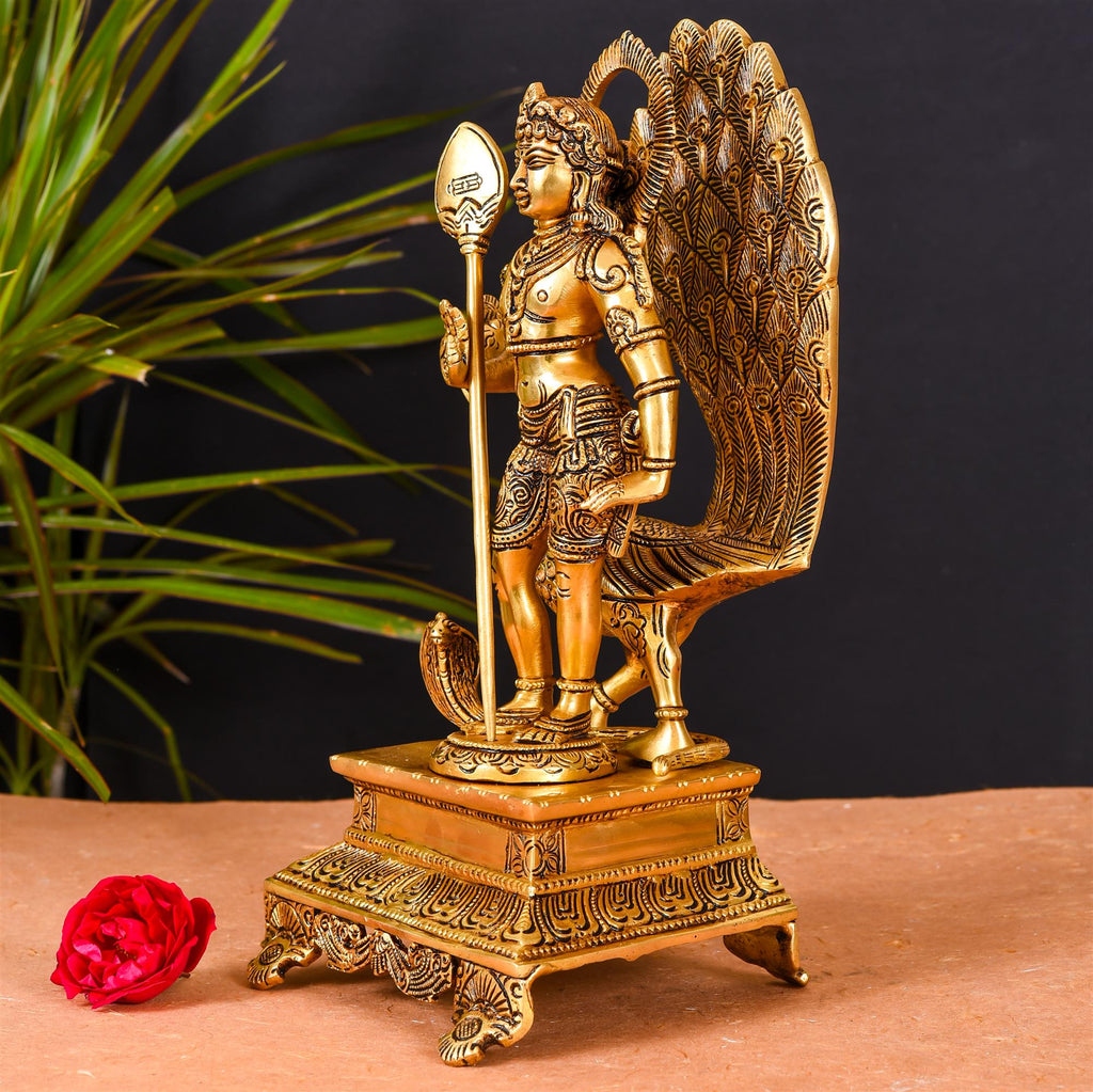 Brass Superfine Standing Lord Murugan/Kartikeya Idol Superfine (12 Inch) Vedansh Craft
