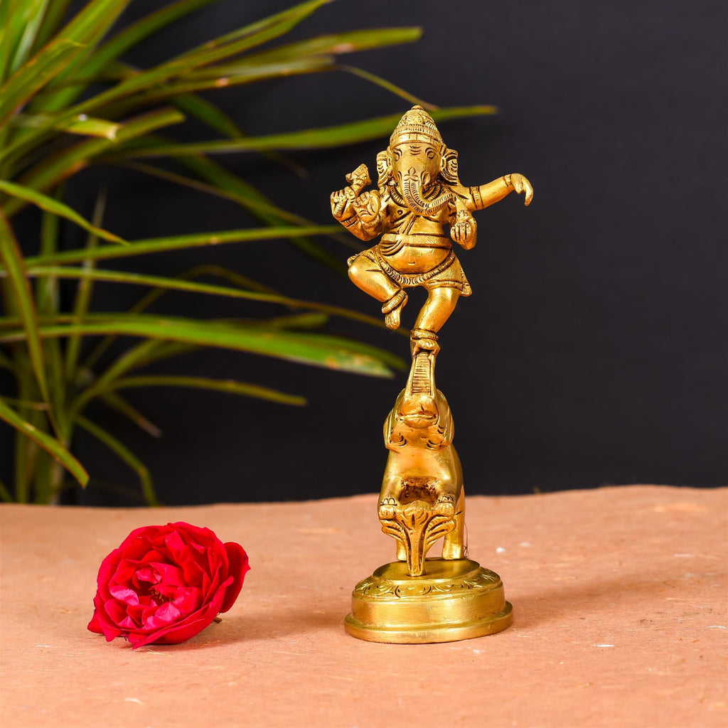 Brass Superfine Statue Of Lord Dancing Ganesha (7 Inch) Vedansh Craft