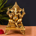 Brass Superfine Singhasan Sitting Ganesha Idol (11.5 Inch) Vedansh Craft