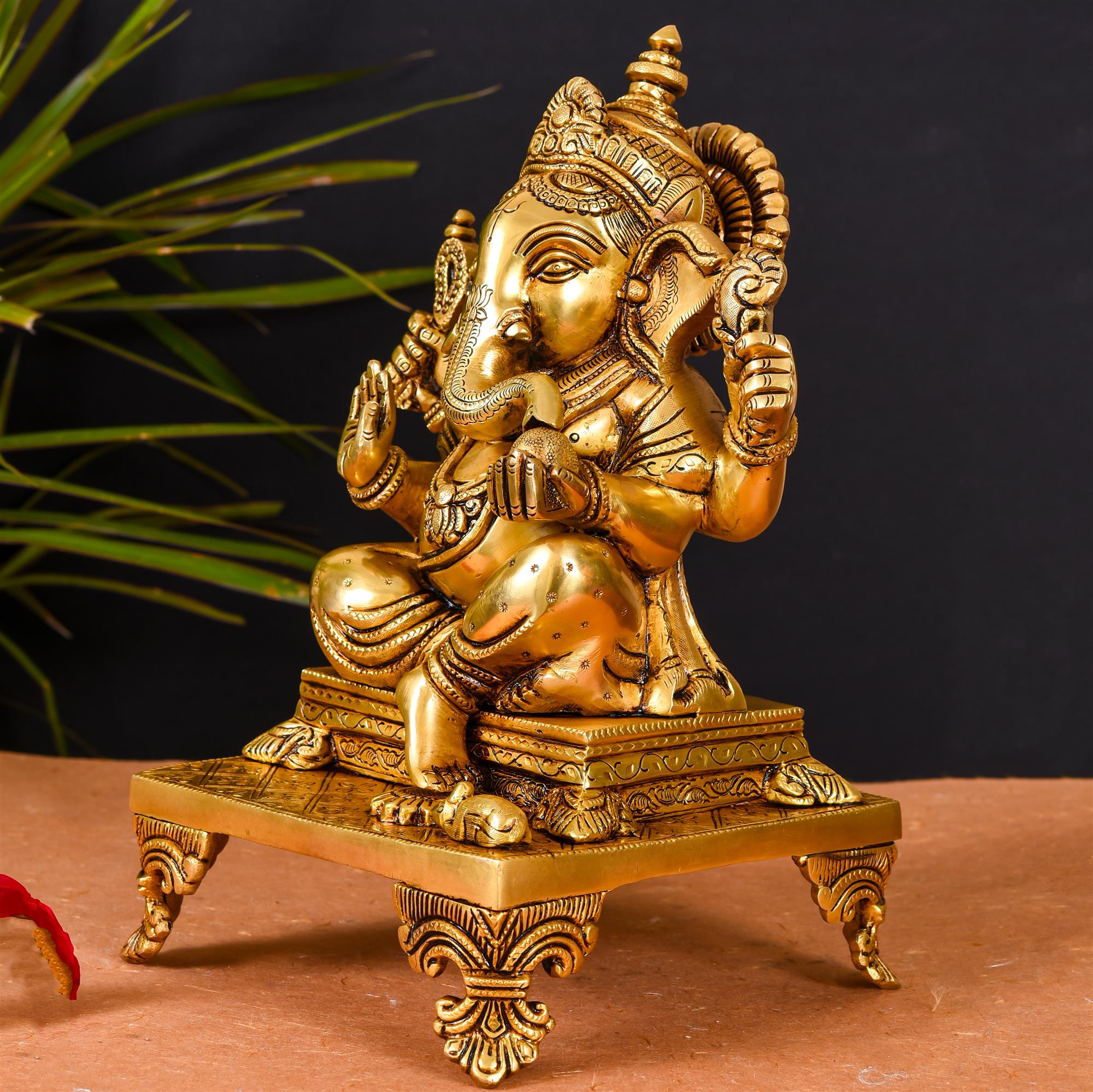 Brass Superfine Singhasan Sitting Ganesha Idol (11.5 Inch) Vedansh Craft