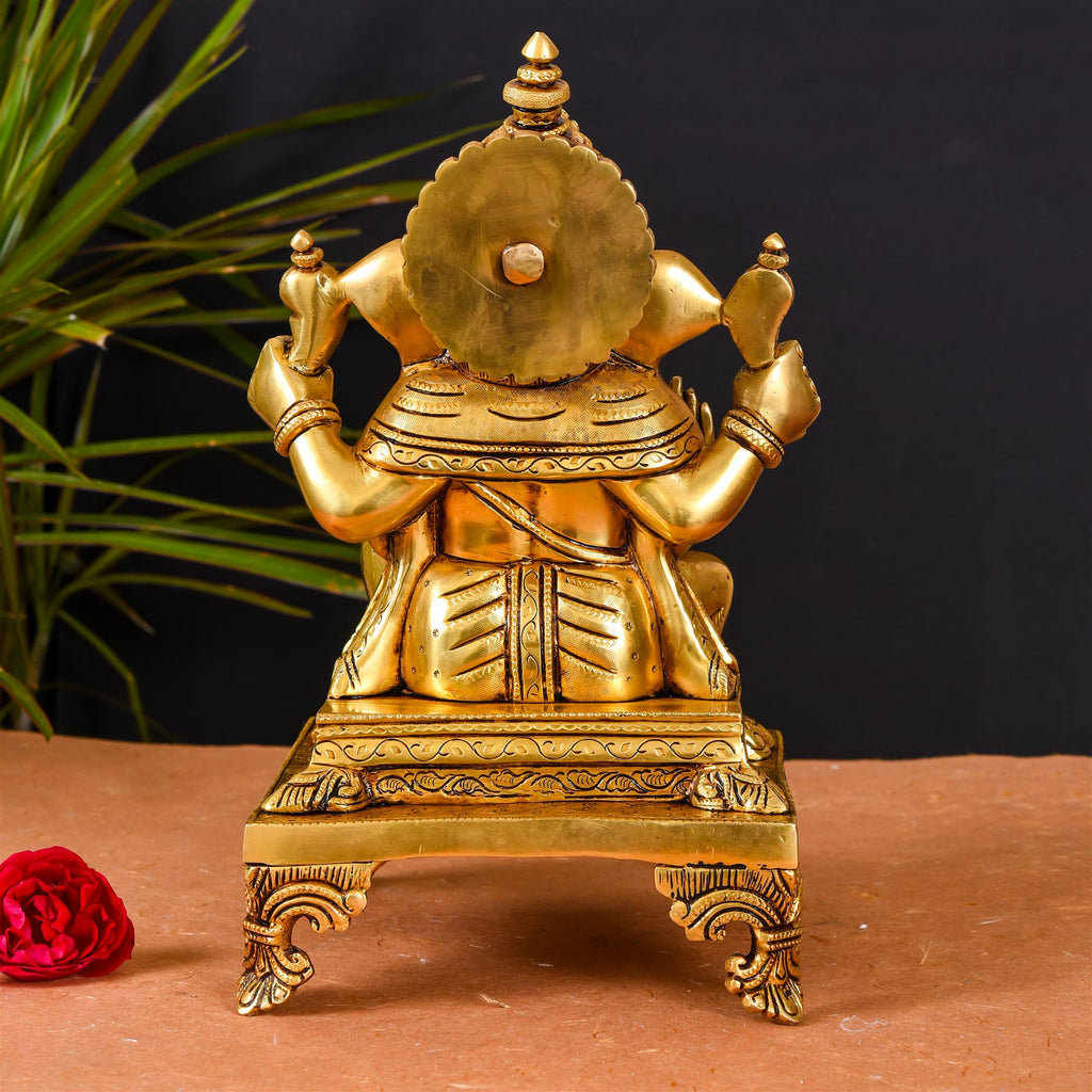 Brass Superfine Singhasan Sitting Ganesha Idol (11.5 Inch) Vedansh Craft