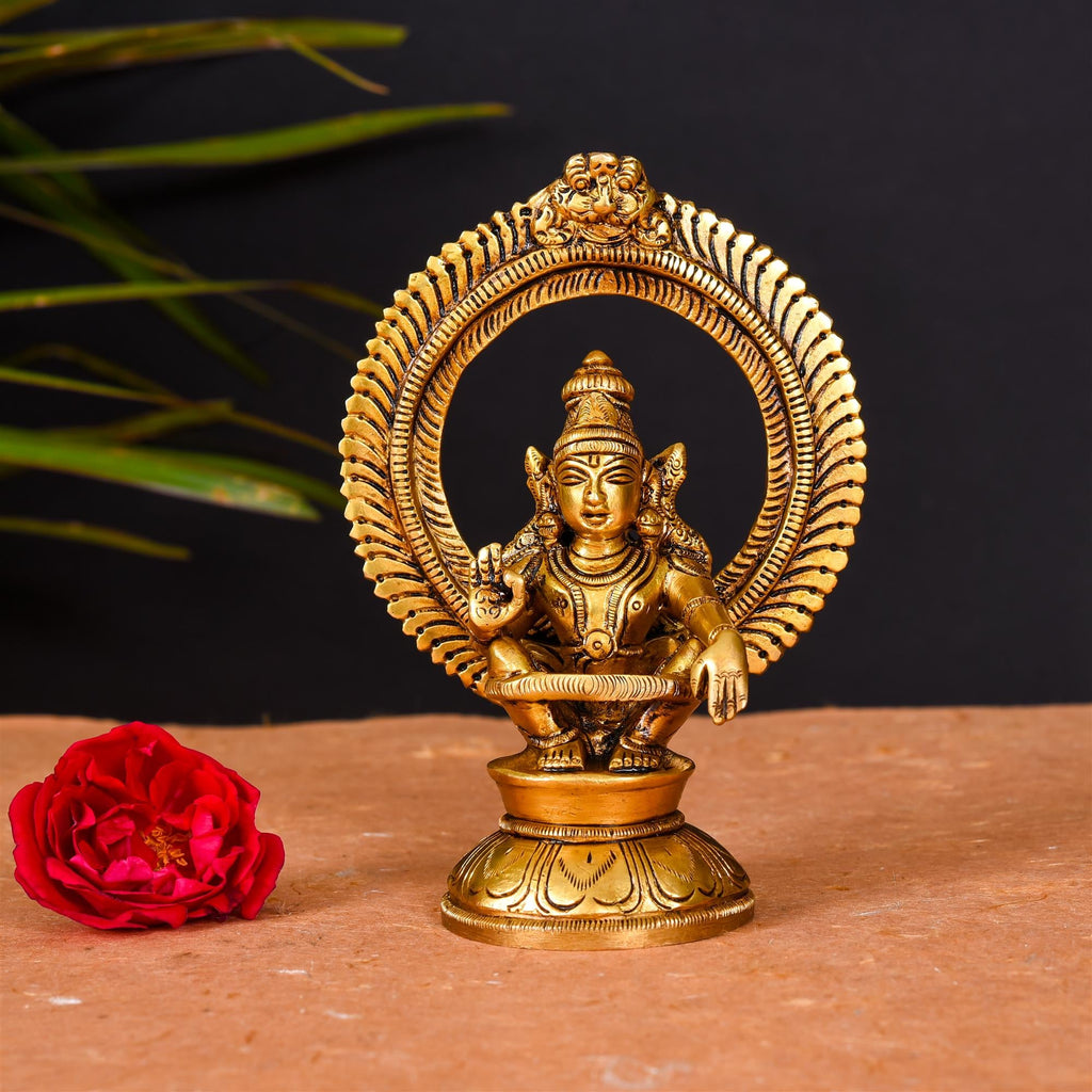 Brass Lord Frame Ayyappa/Ayyappan Superfine Idol (6 Inch) Vedansh Craft