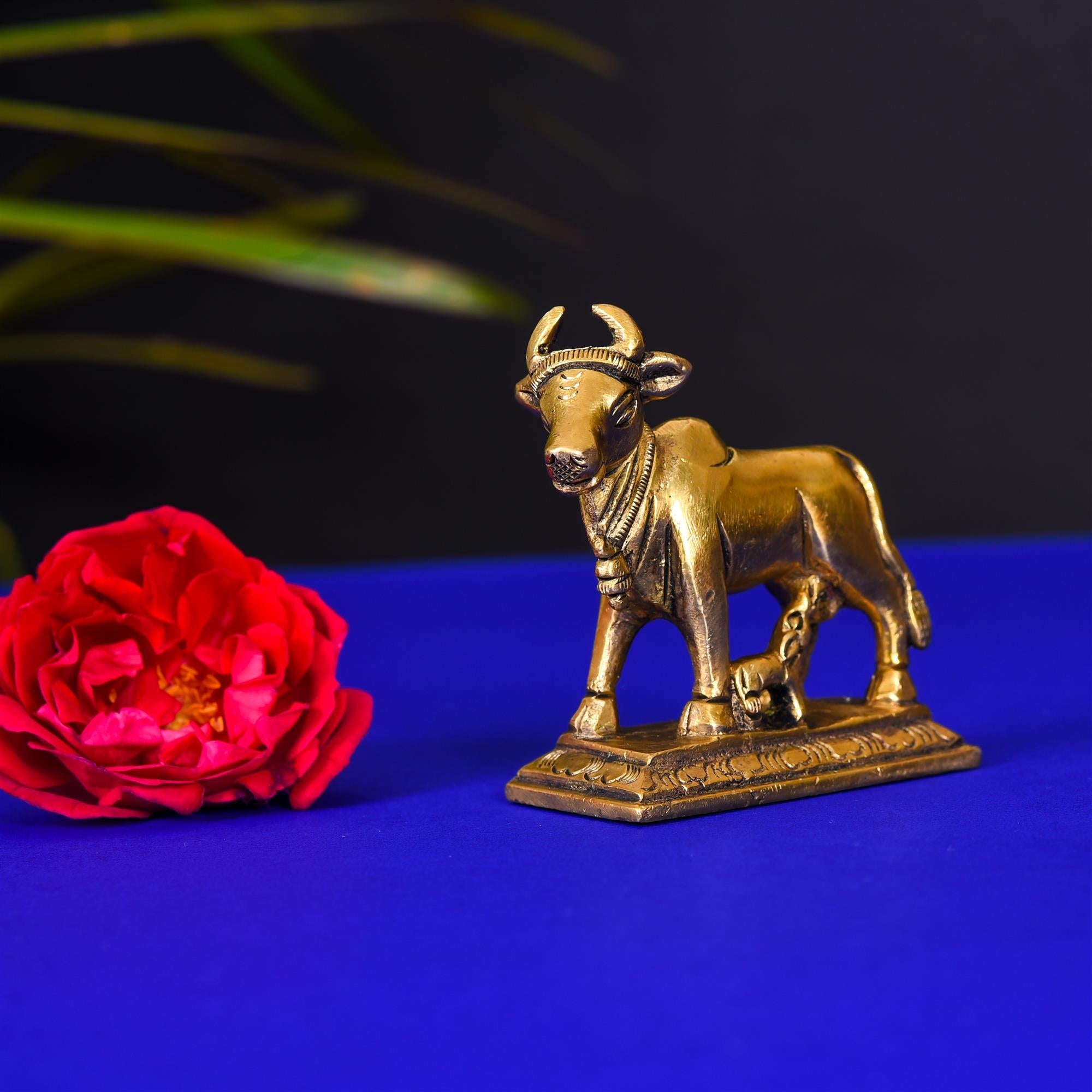 Brass Kamdhenu Cow With Calf Idol (2.3 Inch) Vedansh Craft