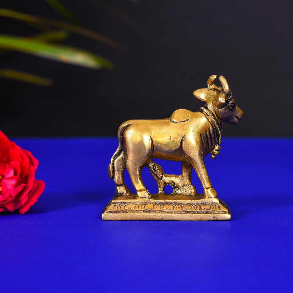 Brass Kamdhenu Cow With Calf Idol (2.3 Inch) Vedansh Craft