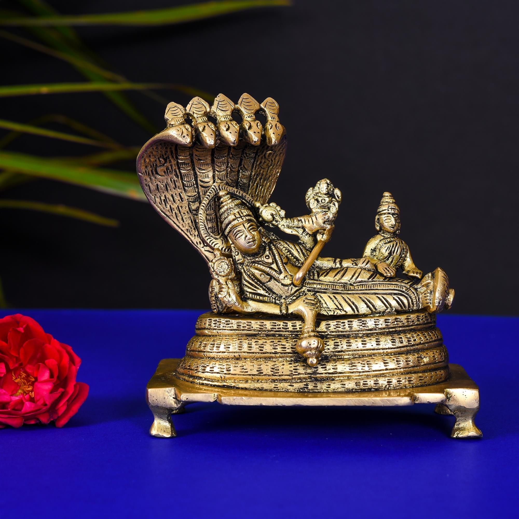 Brass Vishnu With Lakshmi On Sheshnaag Statue (4.8 Inch) Vedansh Craft