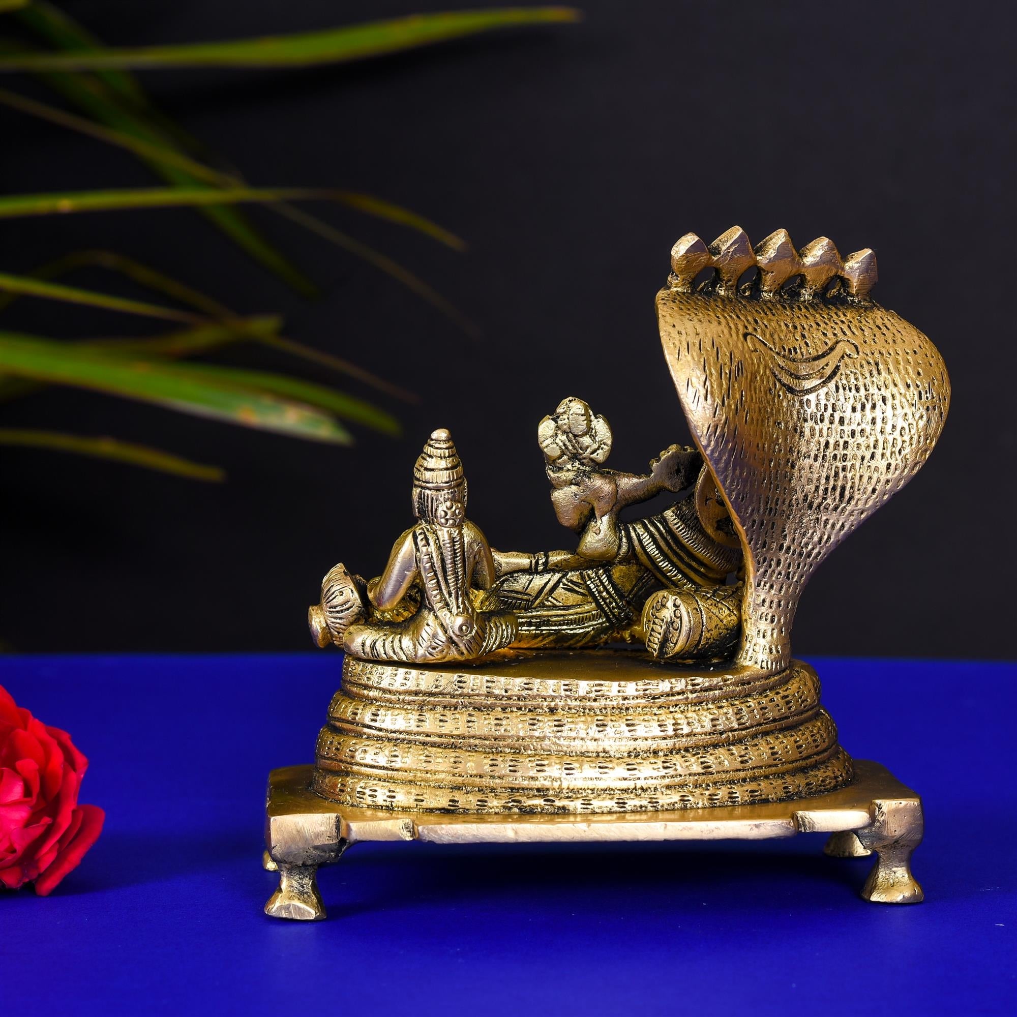 Brass Vishnu With Lakshmi On Sheshnaag Statue (4.8 Inch) Vedansh Craft